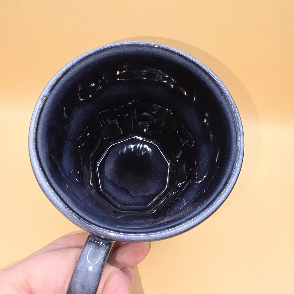 New- 4 Crate & Barrel Mugs Cove Glazed Indigo Blue Stoneware